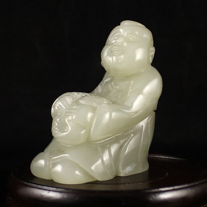 Chinese Natural Hetian Jade Fortune Kid Statue (1 of 8)
