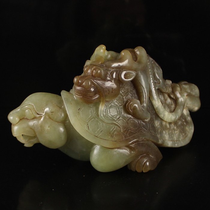 Chinese Natural Hetian Jade Statue - Dragon & Turtle (1 of 5)