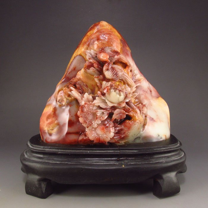 Chinese Natural Shoushan Stone Statue Magpies & Peony: Chinese Natural Shoushan Stone Statue Magpies & Peony Flowers Dimension: 125*130*54 (mm) 4.92*5.12*2.13 (in) Weight 2.18 lbs/990g Tips about Shoushan StoneChinese Fujian Shoushan stone is one of four