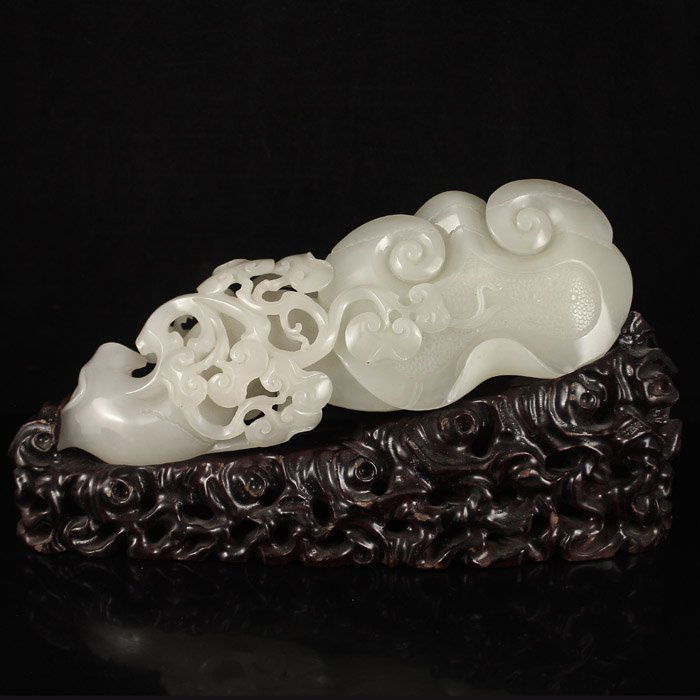 Superb Openwork Chinese White  Hetian Jade Ruyi Statue (1 of 9)