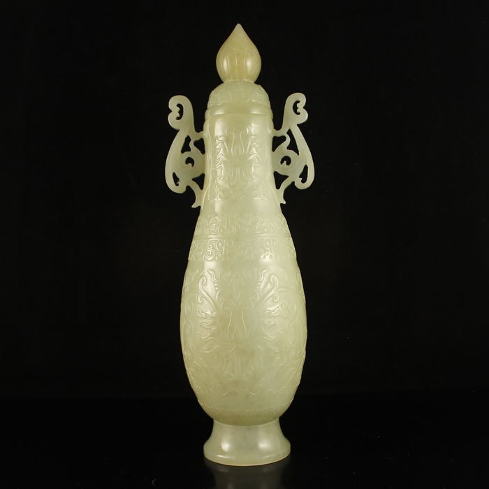 Vintage Chinese Qing Dy Hetian Jade Low Relief Vase (1 of 10)