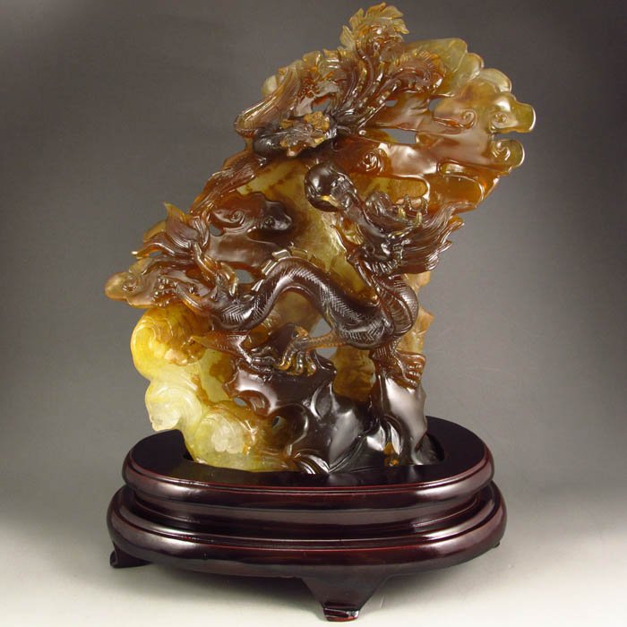 Superb Chinese Natural Agate Statue - Dragon & Phoenix (1 of 6)