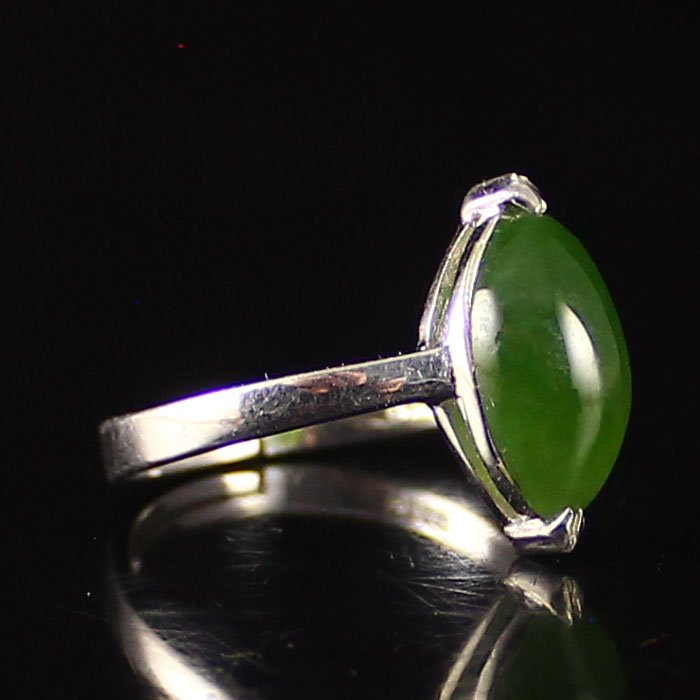 Chinese Silver Inlay Green Hetian Jade Lucky Ring (1 of 6)