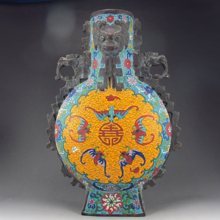 Vintage Chinese Bronze Cloisonne Double Ears Big Vase (1 of 10)