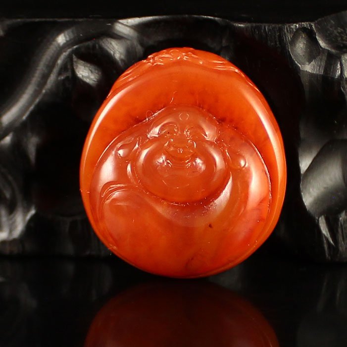 Chinese Natural Nanhong Agate Pendant - Laughing Buddha (1 of 6)