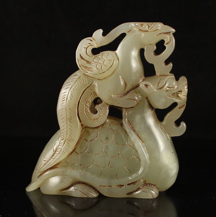 Chinese Natural Hetian Jade Statue - Turtle & Phoenix (1 of 7)