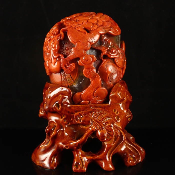 Chinese Natural Nanhong Agate Statue - Dragon & Phoenix (1 of 8)