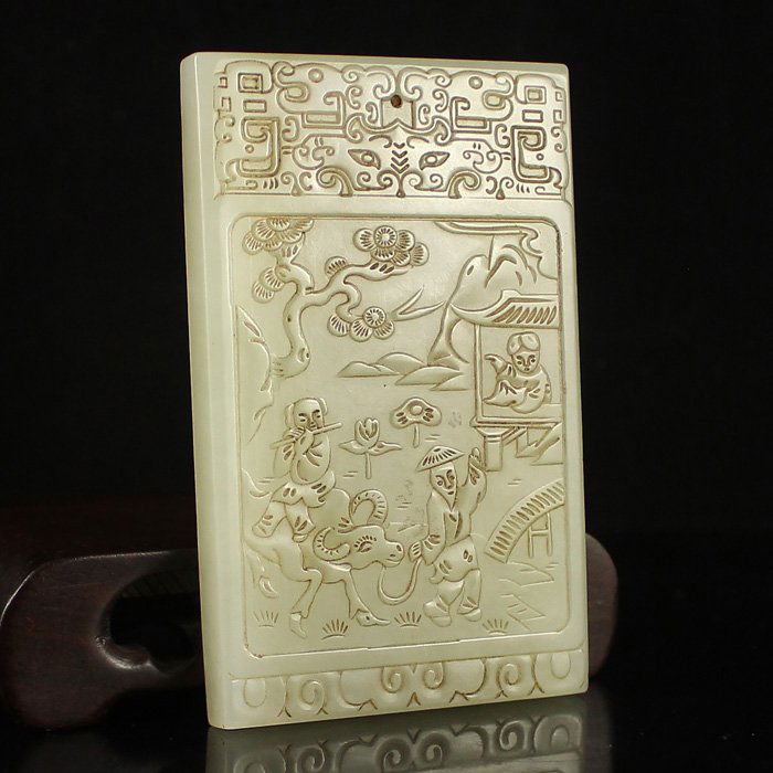 Vintage Chinese Hetian Jade Pendant - Fortune Kid & Ox (1 of 6)