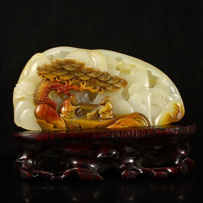 Chinese Natural Jade Statue - Old Man Play Chess (1 of 7)