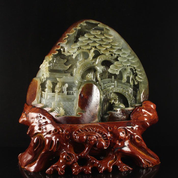 Chinese Natural Hetian Jade Statue - Village Scenery (1 of 7)