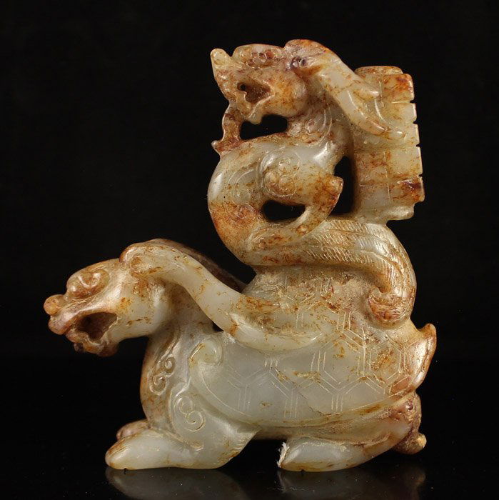 Chinese Natural Hetian Jade Statue - Turtle & Dragon (1 of 6)