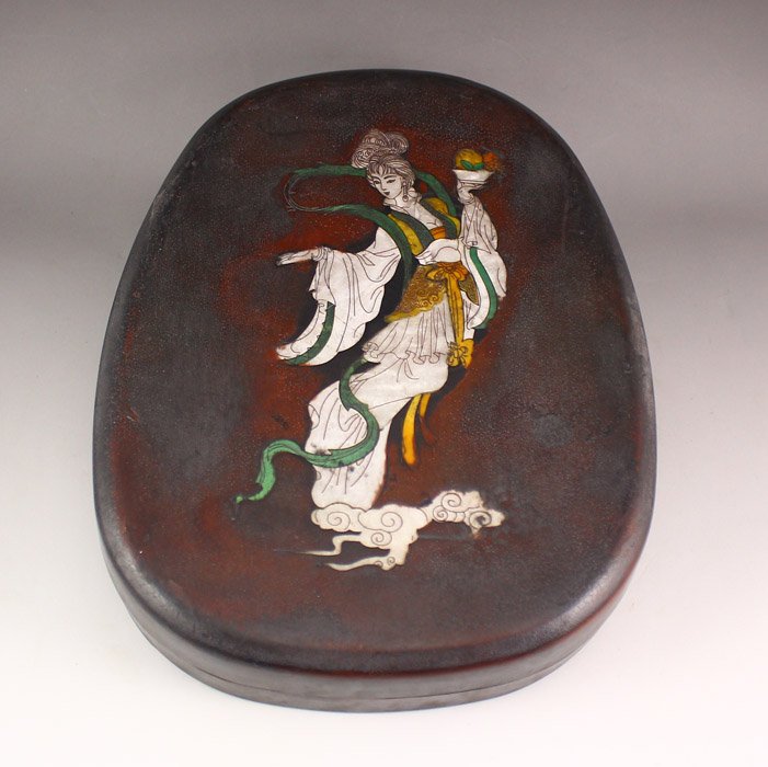 Chinese Duan Inkstone Inlay Shell Carved Poetic Prose (1 of 7)