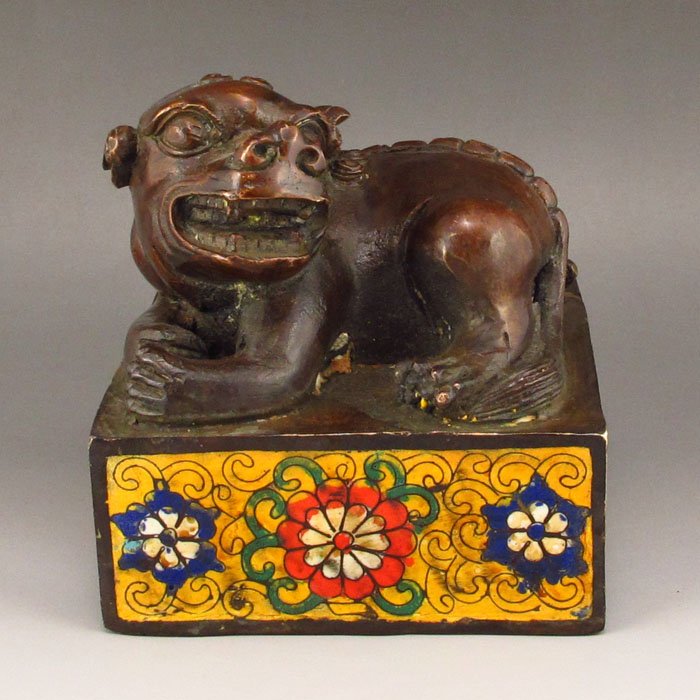Chinese Bronze Cloisonne Foo Dog Seal (1 of 9)