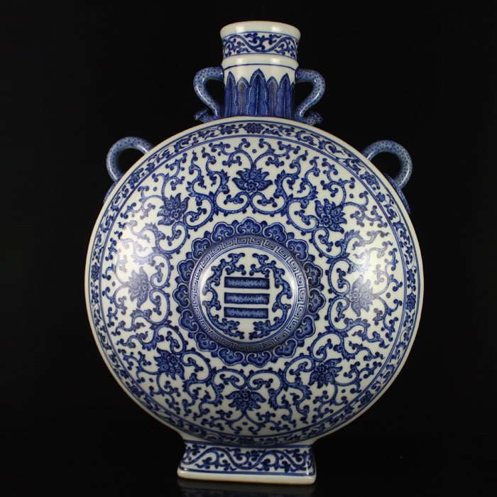 Chinese Qing Blue And White Porcelain Moon Vase w Mark (1 of 10)