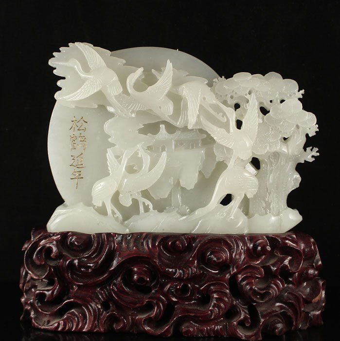 Chinese Hetian Jade Statue - Seven Cranes & Pine Tree (1 of 10)