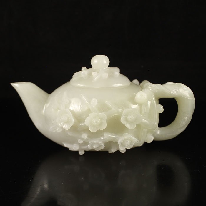 Superb Chinese Natural Hetian Jade Plum Flower Teapot (1 of 6)