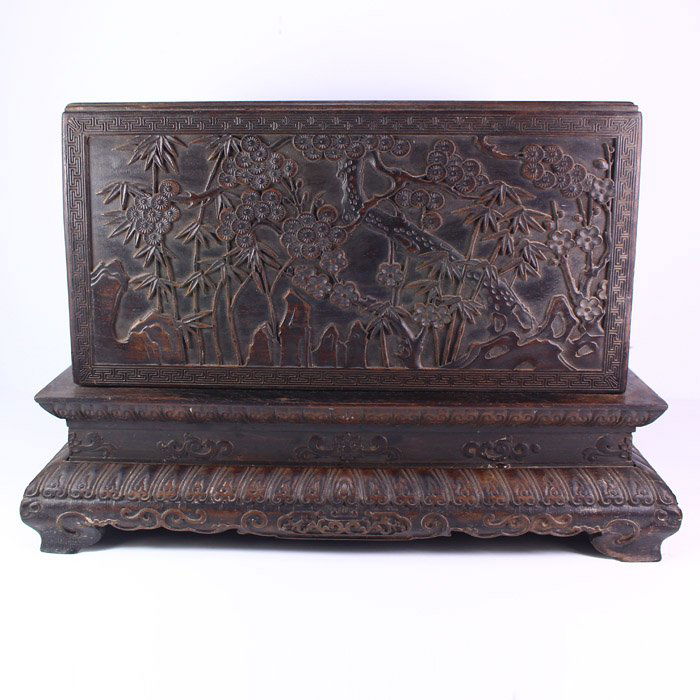 Hand Carved Chinese Natural Zitan Wood Seal Box (1 of 10)