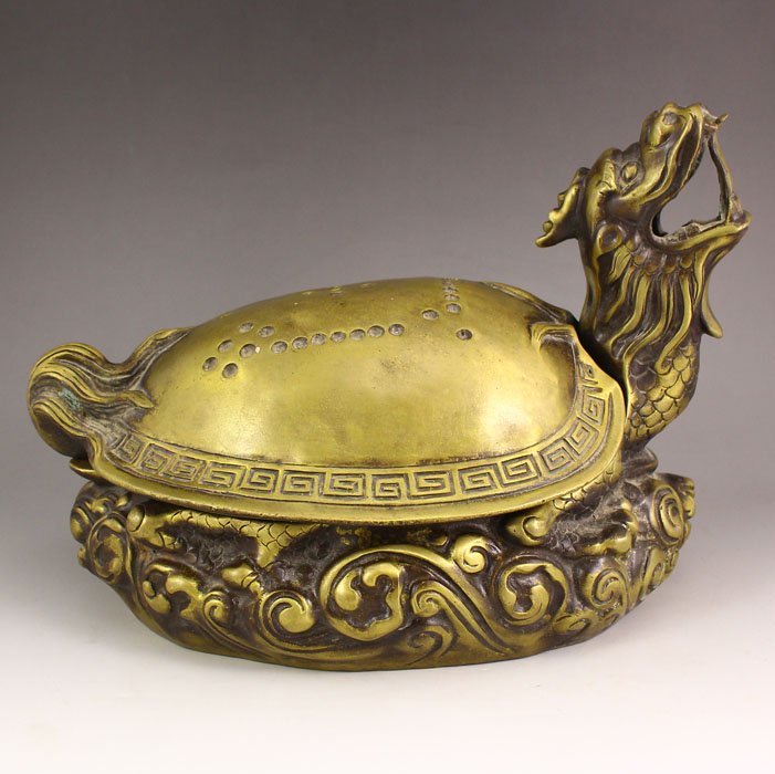 Vintage Chinese Brass Dragon Turtle Shape Inkstone (1 of 7)