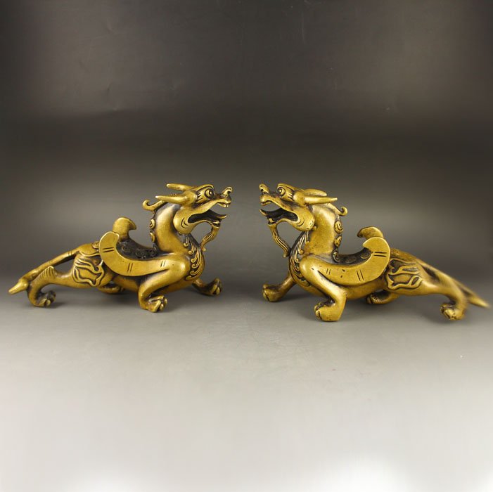 A Pair Chinese Brass Statue - Fortune Beasts (1 of 10)