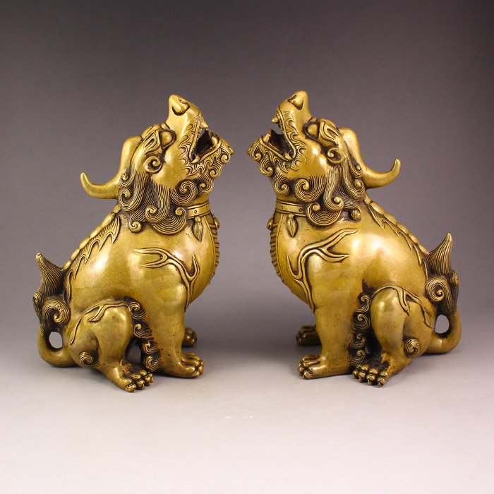 A Pair Chinese Brass Statue -  Fortune Beasts (1 of 8)
