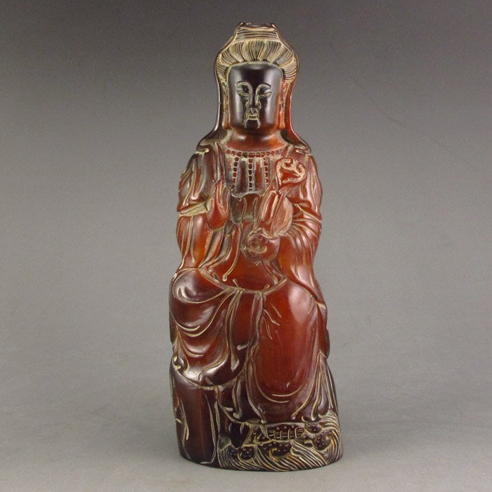 Old Chinese Ox Horn Statue - Ruyi Kwan-yin (1 of 7)