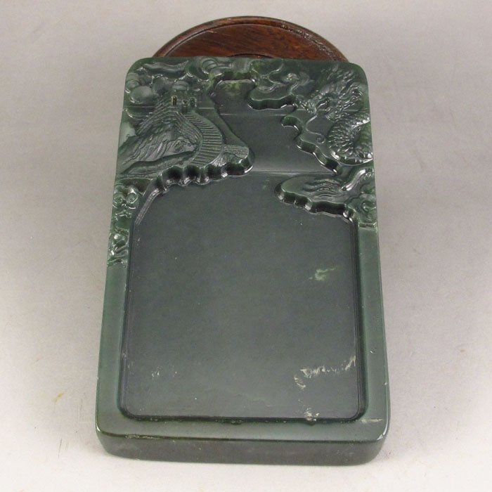 Chinese Natural Deep Green Hetian Jade Inkstone (1 of 6)