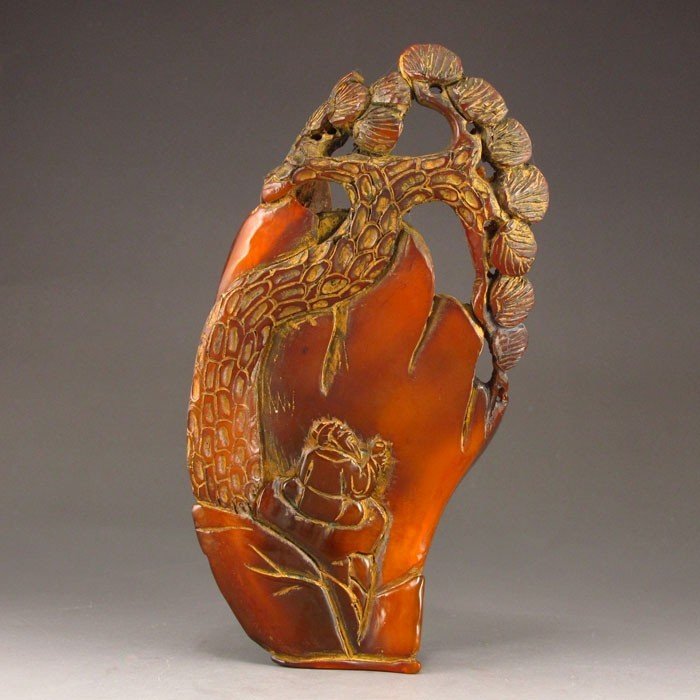 Hand-carved Chinese Ox Horn Statue - Man & Pine Tree (1 of 6)