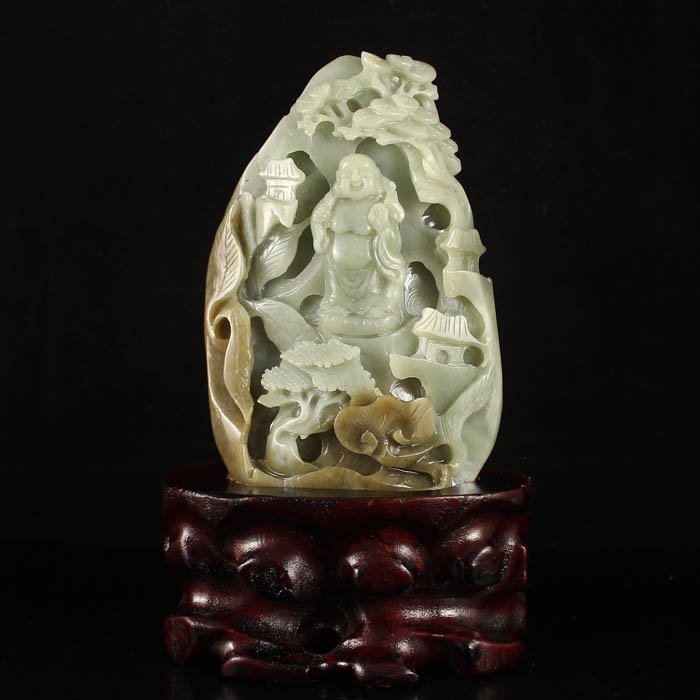 Chinese Natural Hetian Jade Statue -  Laughing Buddha (1 of 7)