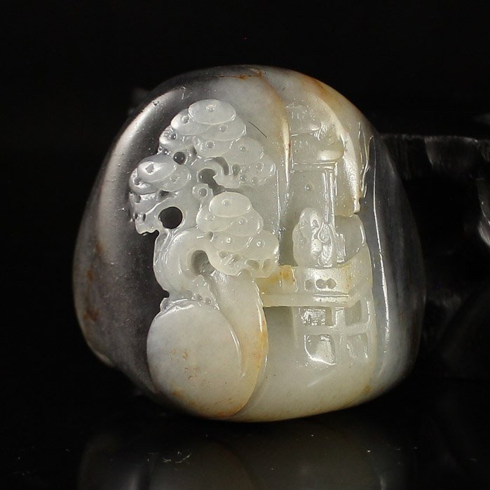 Chinese Natural Hetian Jade Pendant w Sages & Pine Tree (1 of 6)