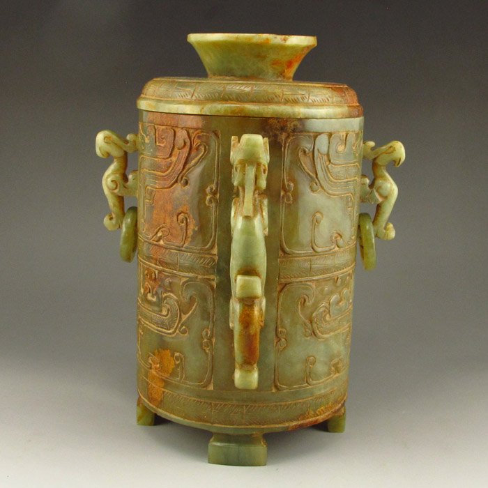 Chinese Qing Dy Hetian Jade Pot Carved Chi Dragon (1 of 8)