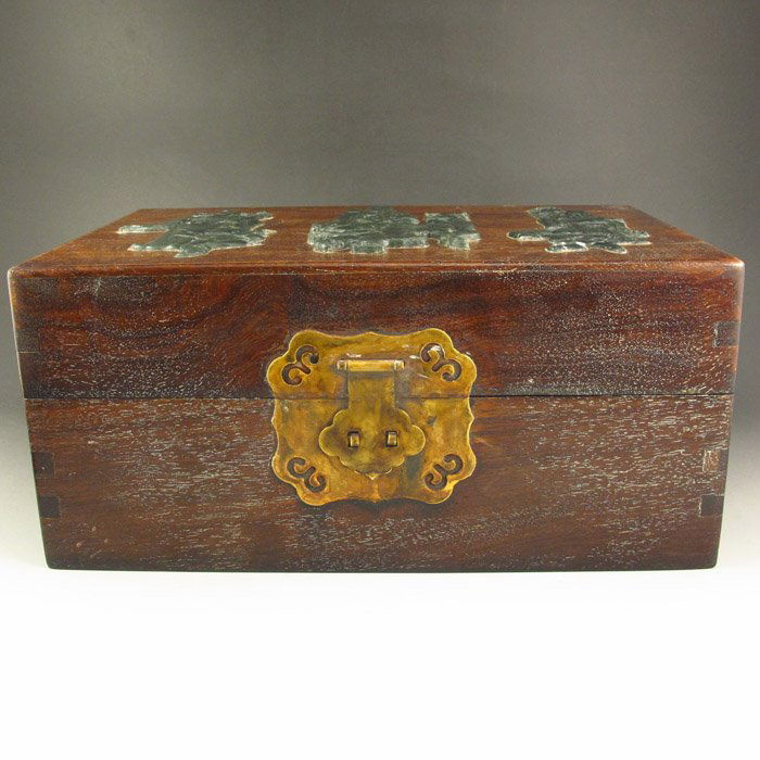 Chinese Sandalwood Inlay Hetian Jade Jewelry Box (1 of 9)