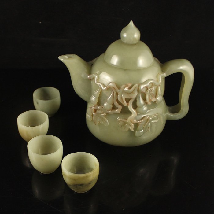 China Qing Dynasty Hetian Jade Bottle Gourd Teapot Cups (1 of 10)