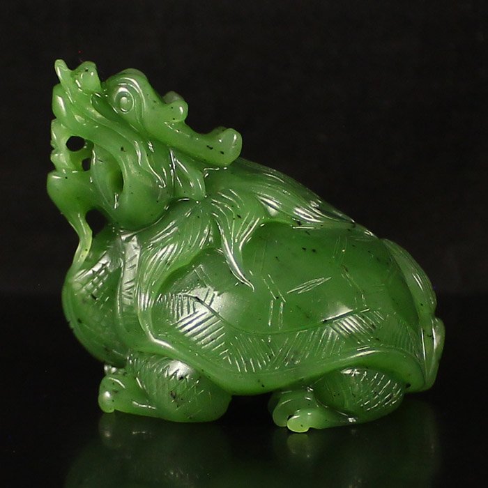 China Natural Green Hetian Jade Statue - Dragon Turtle (1 of 7)