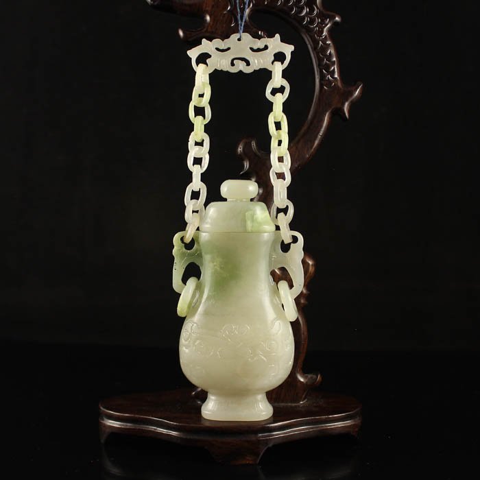 Chinese Natural Hetian Jade Chain Vase w Lucky Design (1 of 10)