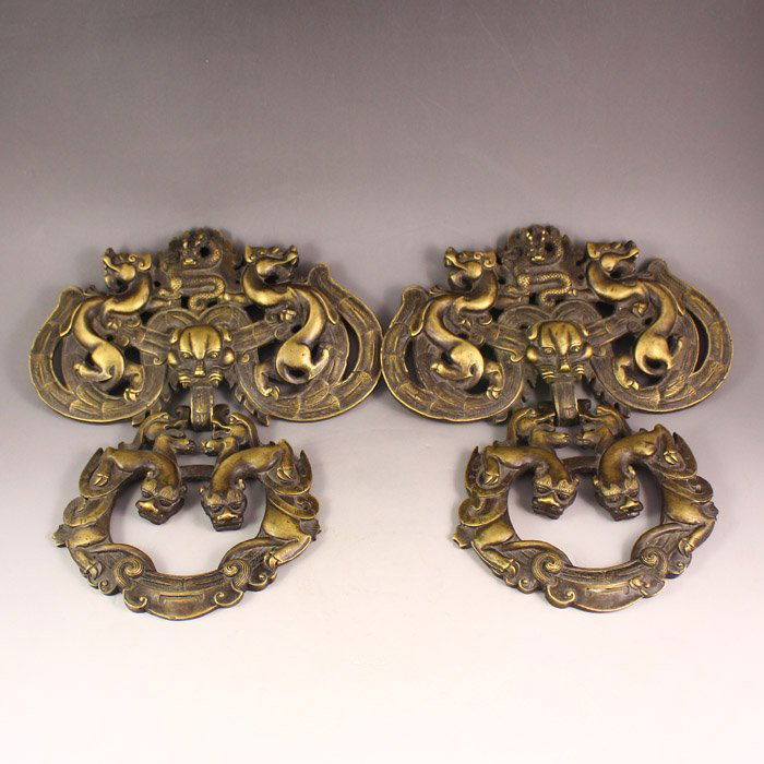 A Pair Ancient Chinese Brass Doorbell (1 of 8)