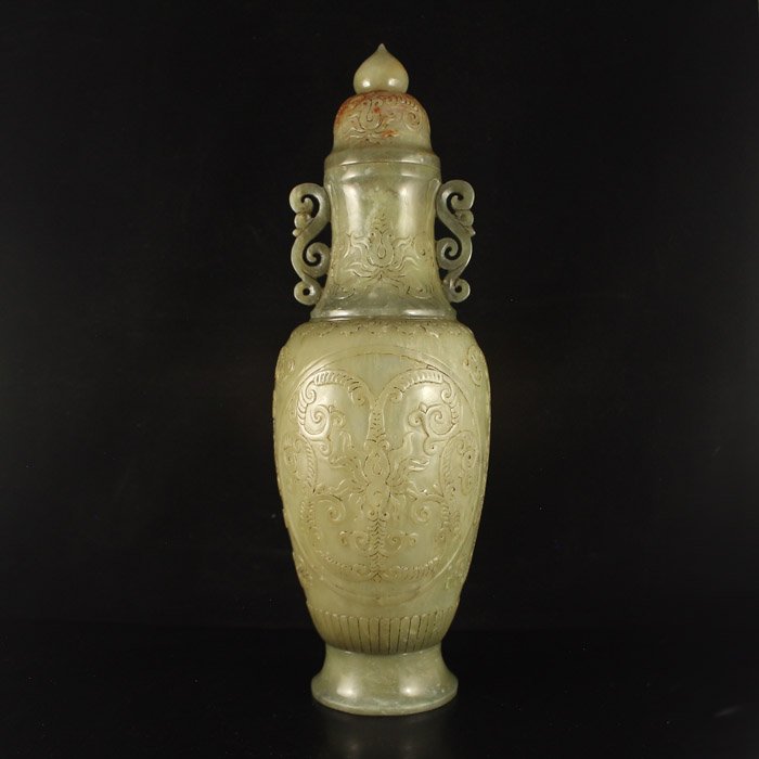 Chinese Qing Dynasty Hetian Jade Low Relief Big Vase (1 of 9)