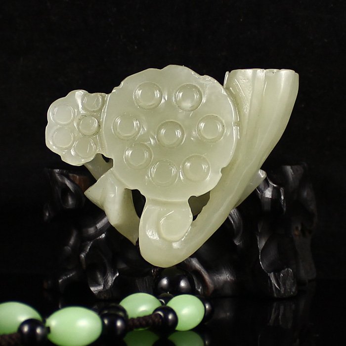 Chinese Natural Hetian Jade Pendant w Lotus Root (1 of 6)