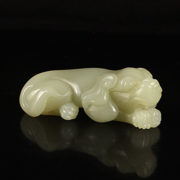 Chinese Natural Hetian Jade Statue - Fortune Dog (1 of 6)