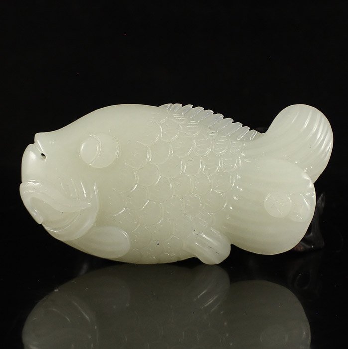 Chinese Natural White Hetian Jade Pendant - Fish (1 of 6)
