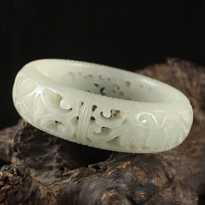 Hollow Out Carved Chinese Natural Hetian Jade Bracelet (1 of 9)