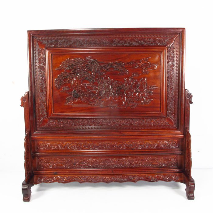 Chinese Natural Zi Tan Wood Screen w Sailing Boat: Hand Carved Chinese Natural Zi Tan Wood Screen w Sailing BoatDimension:410*135*408(mm)16.14*5.31*16.06(in) Weight 3.69 lbs/1673g The world there is Shen Tan, sandalwood, green Tan, ebony, rosewood, re