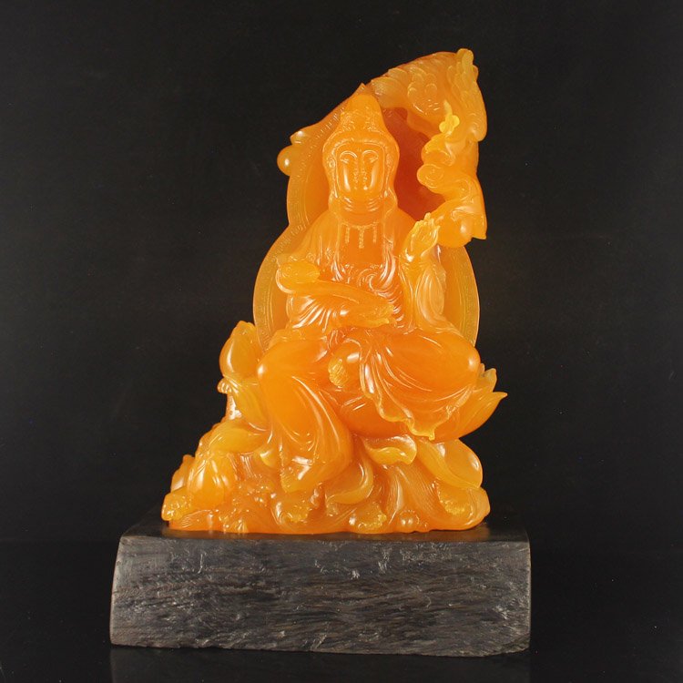 Indonesia Natural Jin Tian Huang Statue - Kwan-yin (1 of 7)