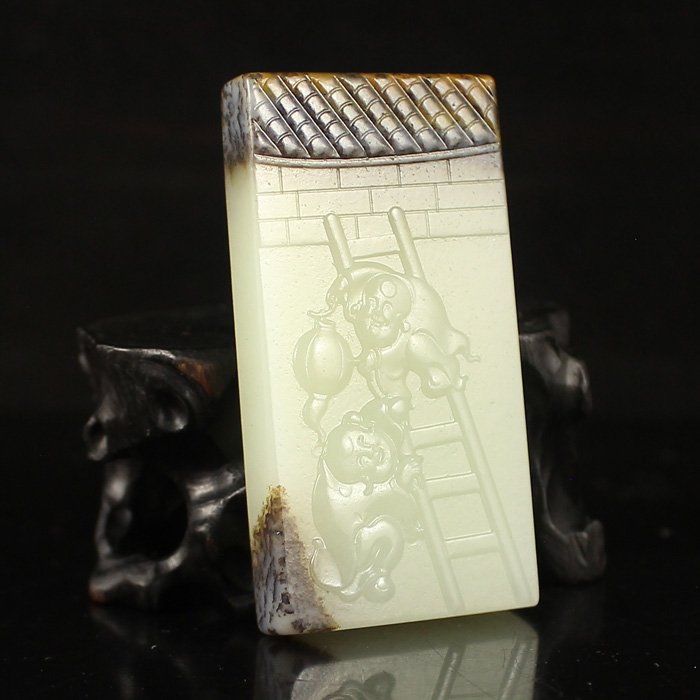 Superb China Natural Hetian Jade Pendant - Fortune Kids (1 of 6)