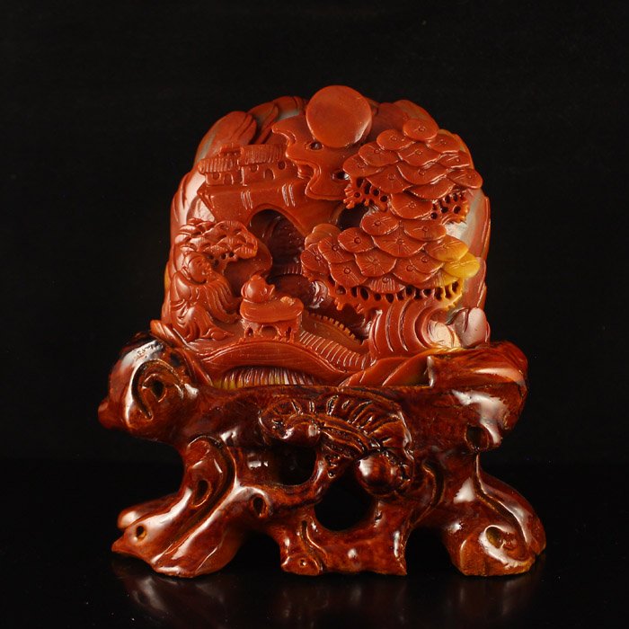 Chinese Natural Jade Statue - Old Man & Pine Tree (1 of 7)