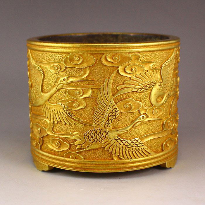 Vintage Chinese Red Copper Gold-plating Incense Burner (1 of 7)