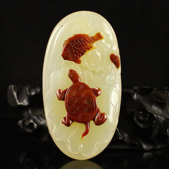 Chinese Natural Jade Pendant Carved Fish & Tortoise (1 of 6)