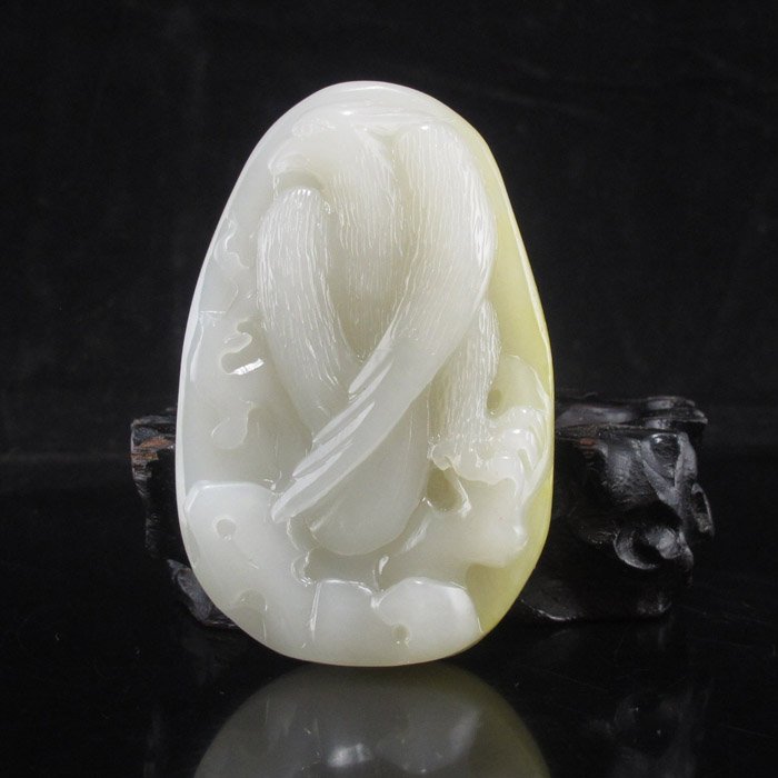 Hand Carved Chinese Natural Hetian Jade Pendant w Eagle (1 of 6)