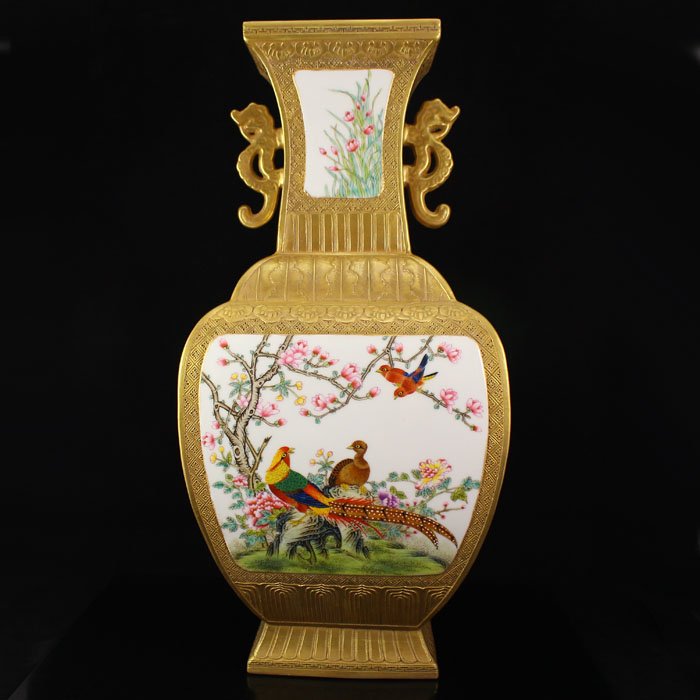 Chinese Gold Plated Famille Rose Porcelain Big Vase (1 of 10)