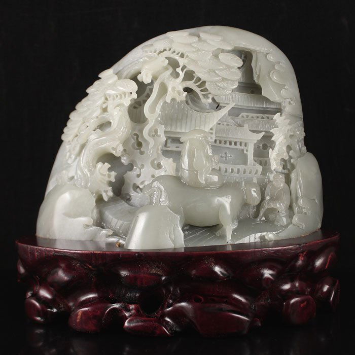 Chinese Natural Hetian Jade Statue - Sage Laozi & Oxen (1 of 7)