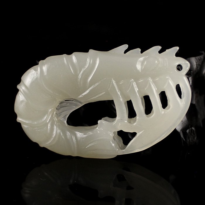 Chinese White Hetian Jade Pendant - Fortune Shrimp (1 of 6)